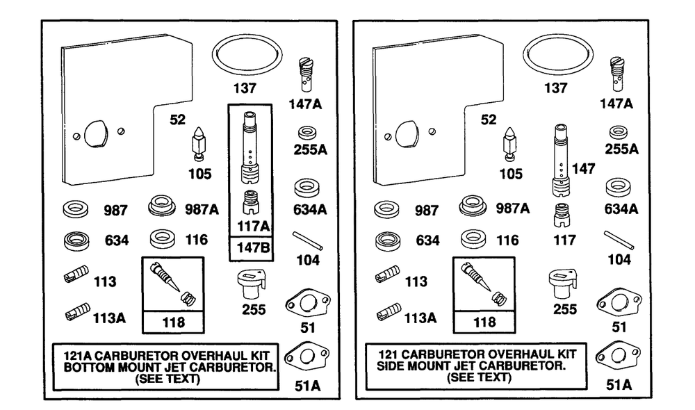 Carburetor Overhaul Kits Diagram and Parts List for 104772-0122-XX  Briggs and Stratton Engine